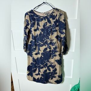 Luxology Beige and Navy Long Sleeve Dress